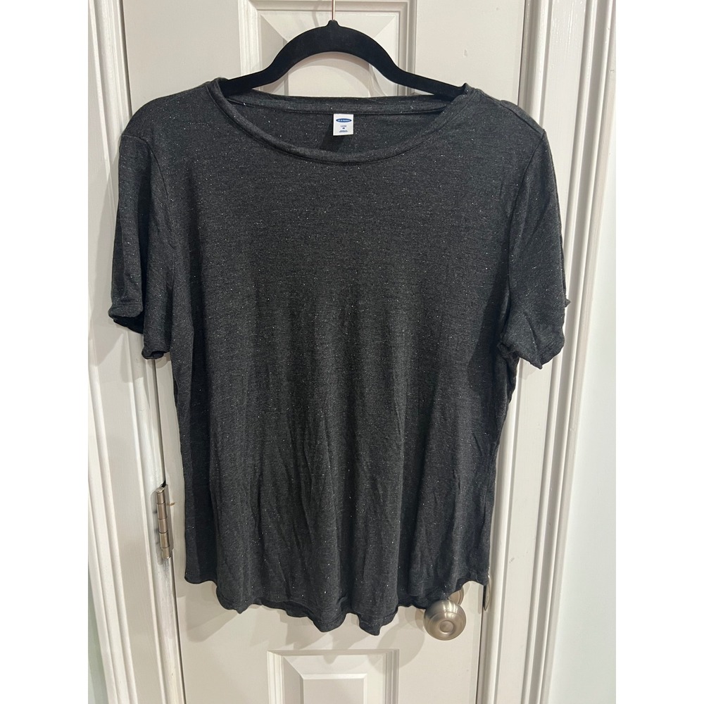 Old Navy Luxe Womens Medium Gray Metallic Speckled Short Sleeve Crew Neck Tee